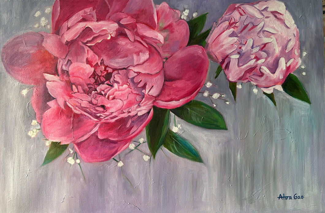 Pink Peony Giclee Fine Art Print, Pink Peony Oil Painting Print, Pink Flower Wall Art, Peonies Wall Decor, Housewarming Gift for Her