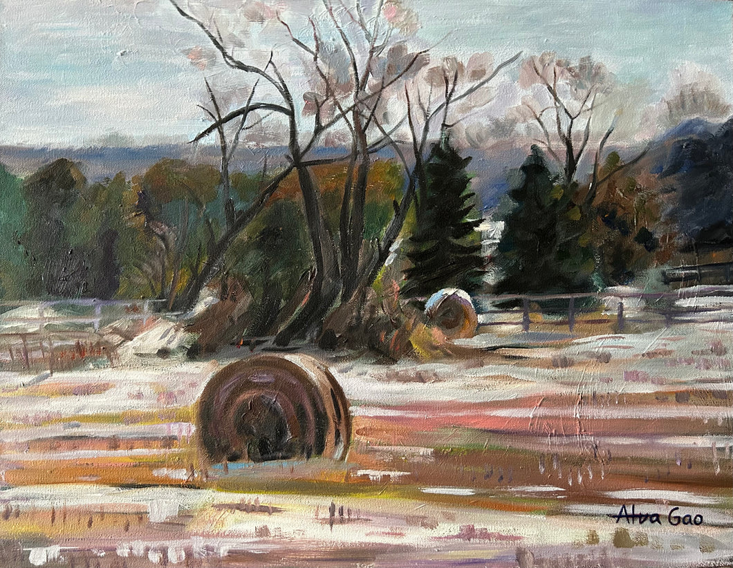 Oil Painting Landscape Winter Field Wall Decor Original Wall Art on Canvas Ready to Hang Free Shipping Ontario Canada