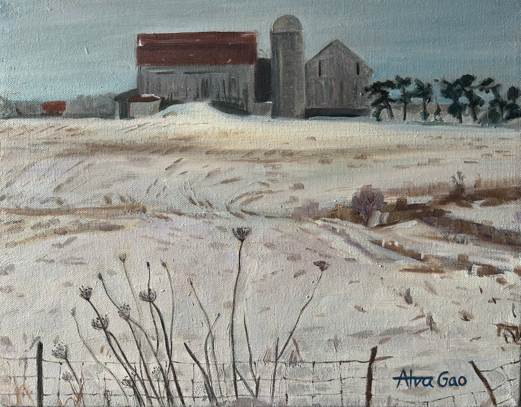 Oil Painting Landscape Winter Barn Wall Decor Original Wall Art on Linen Canvas Ready to Hang Free Shipping Ontario Canada York Region