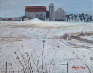 Oil Painting Landscape Winter Barn Wall Decor Original Wall Art on Linen Canvas Ready to Hang Free Shipping Ontario Canada York Region