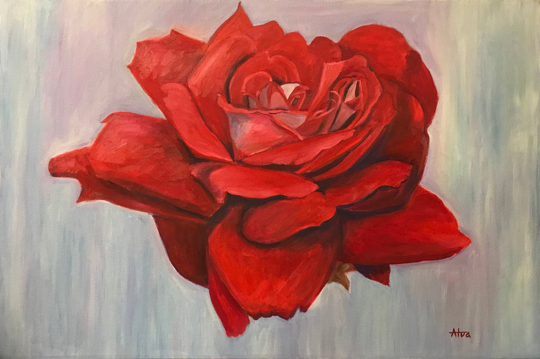 Large Mix Media Red Rose Painting Flower Oil Acrylic Wall Art Wall Decor Original on Canvas Ready to Hang