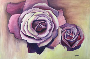 Large Mix Media Rose Painting Flower Oil Acrylic Wall Art Wall Decor Original on Canvas Ready to Hang Purple