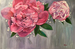 Wall Art Peonies Mix Media Large Painting Flower Oil Acrylic Wall Decor Original on Canvas Ready to Hang