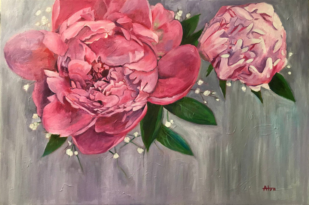 Pink Peony Giclee Fine Art Print, Pink Peony Oil Painting Print, Pink Flower Wall Art, Peonies Wall Decor, Housewarming Gift for Her