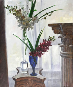 Original Still life Oil Painting Wall Art Flowers Columns Wall Decor on Linen Canvas Ready to Hang