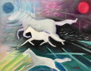 Contemporary Horse Oil Painting Original Small Modern Art On Hardboard Panel by Alva Gao