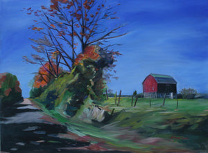 Landscape Oil Painting Wall Decor Original Large Wall Art on Linen Canvas Ready to Hang Ontario Canada York Region Barn