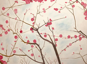 Large Original Oil Painting On Linen Canvas Ready to Hang Wall Art Wall Decor Pink "Cherry Blossoms"