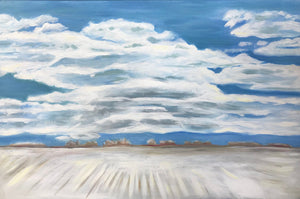 Large Wall Art Acrylic Painting Clouds Sky Landscape Wall Decor Original on Linen Canvas Ready to Hang